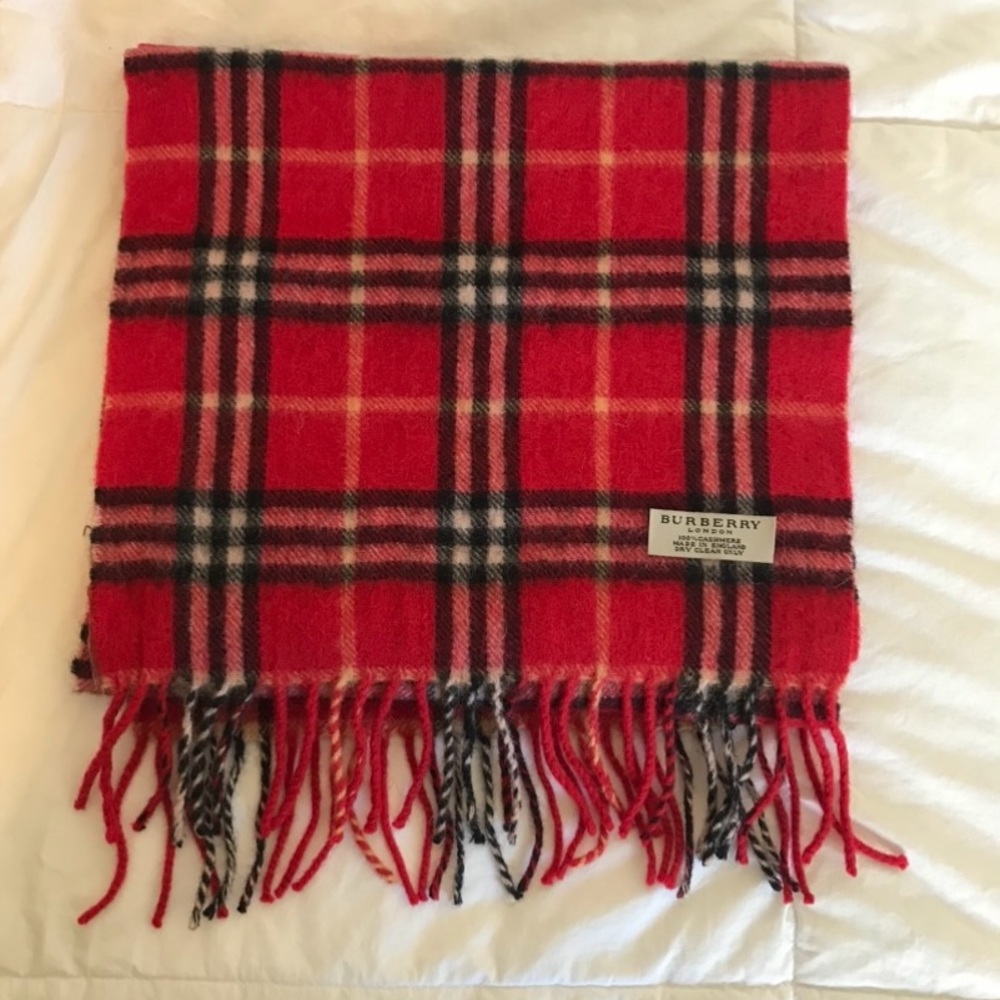 Burberry 100% Cashmere Red Novacheck Scarf